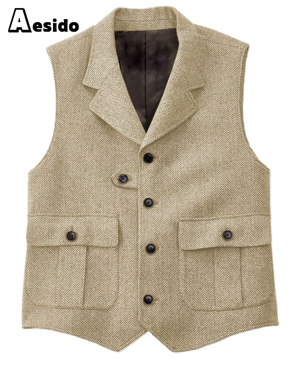 aesido Men's Vest Single Breasted Notch Lapel Waistcoat