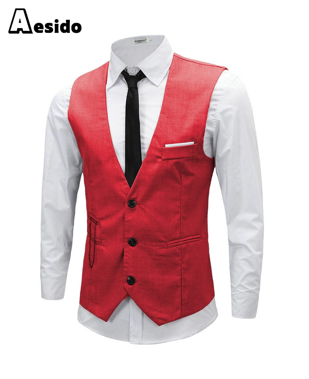 aesido Men's Vest Single Breasted V Neck Waistcoat