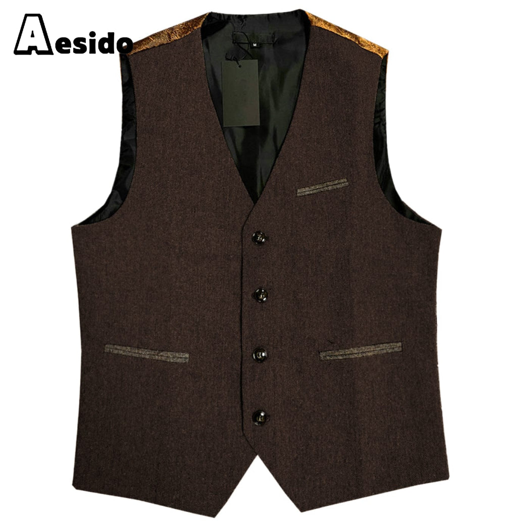 aesido Men's Vest Single Breasted V Neck Waistcoat