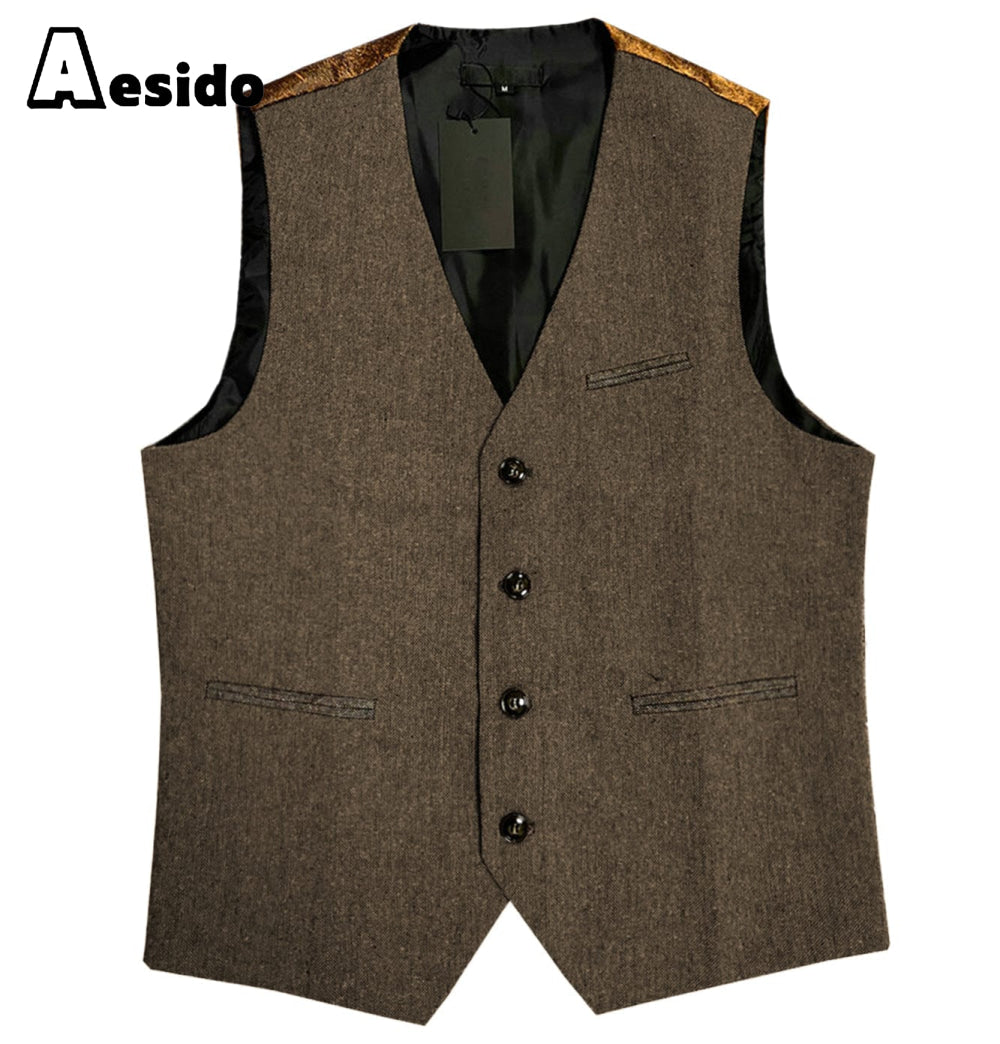 aesido Men's Vest Single Breasted V Neck Waistcoat