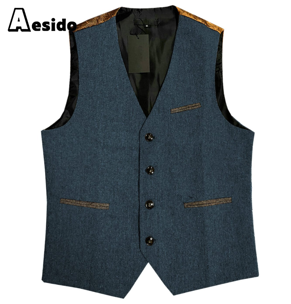 aesido Men's Vest Single Breasted V Neck Waistcoat