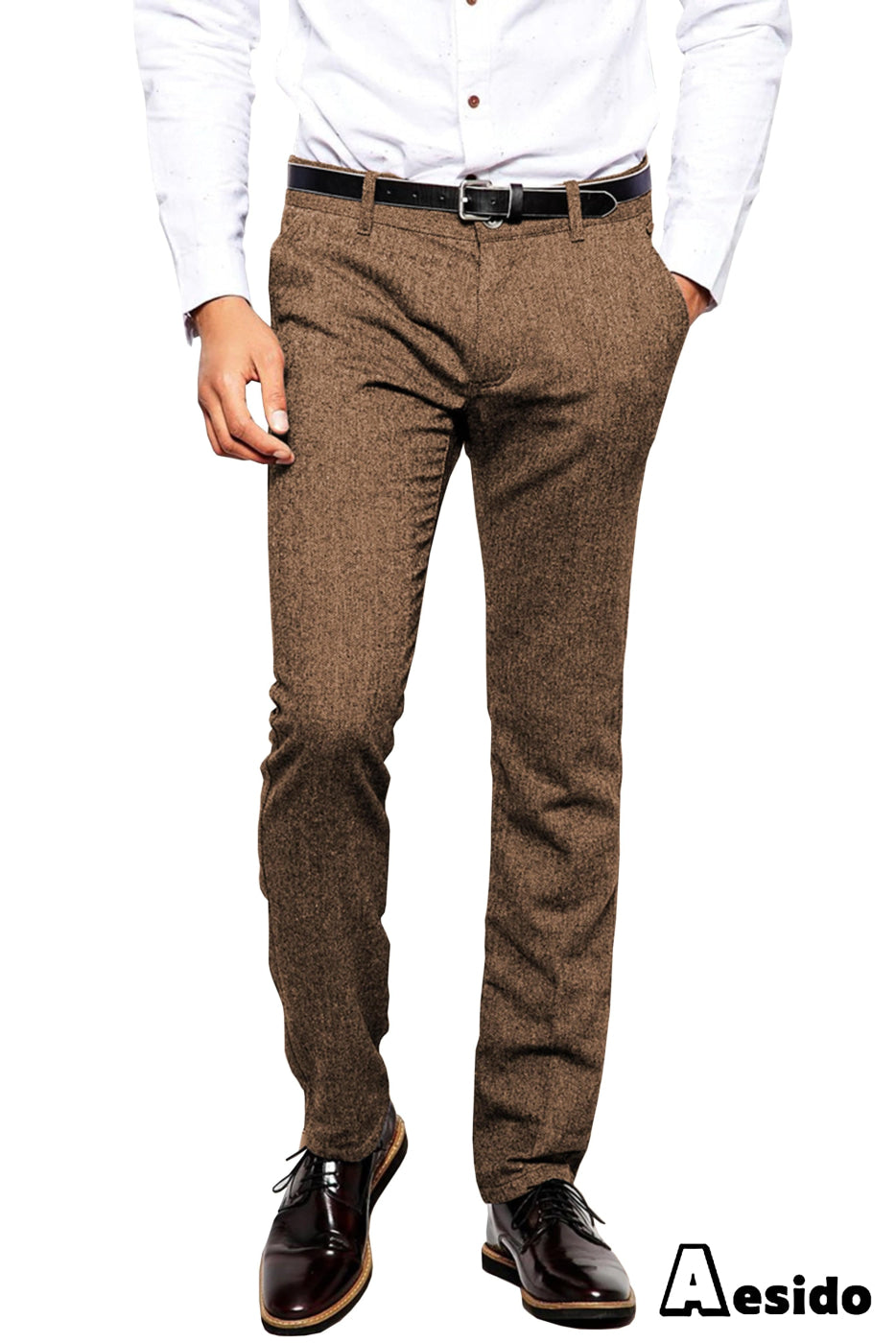 aesido Men's Wool Tweed Pants