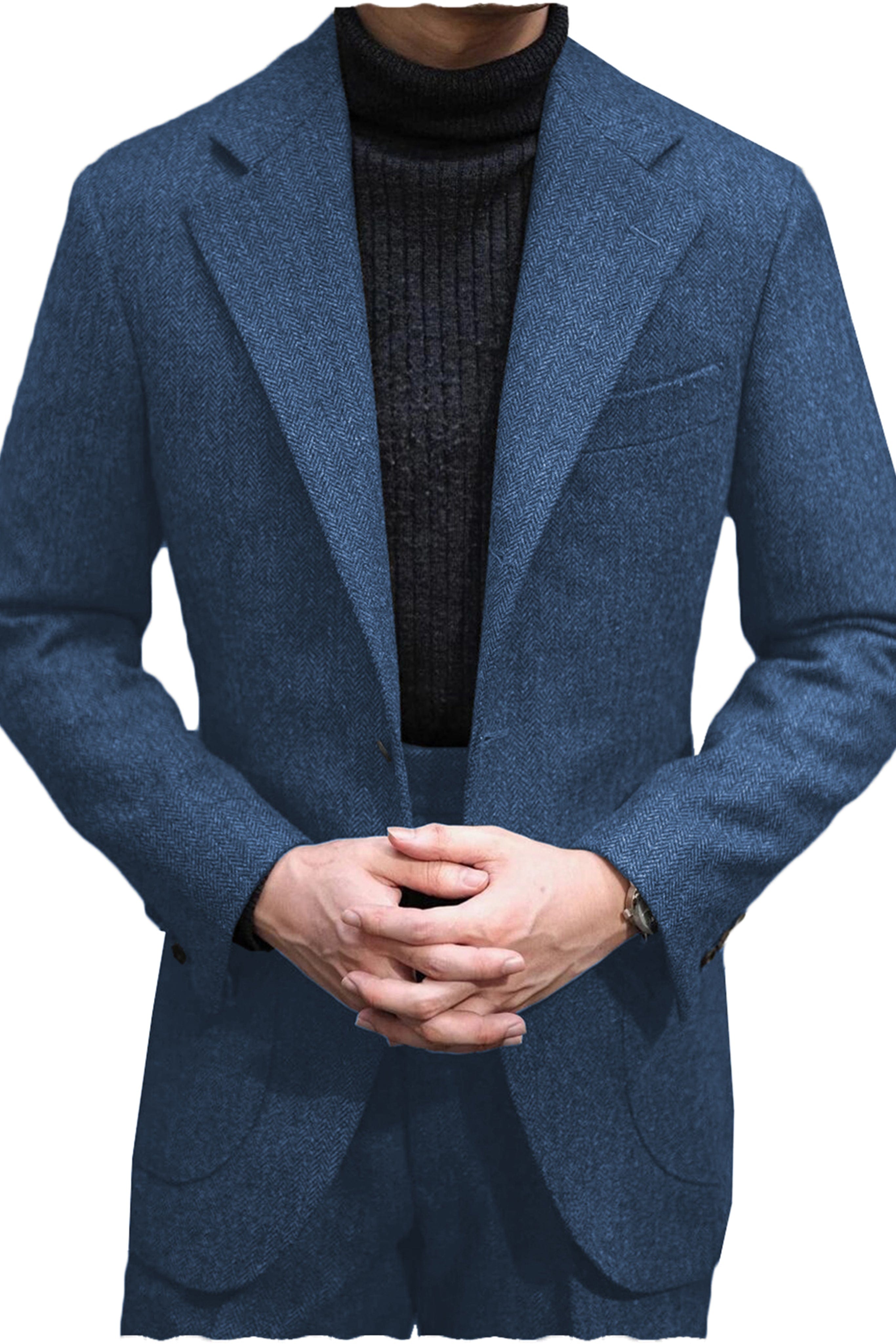 aesido Men's Wool Tweed Suit 2 Piece Peak Lapel Blazer（Blazer+Pants）