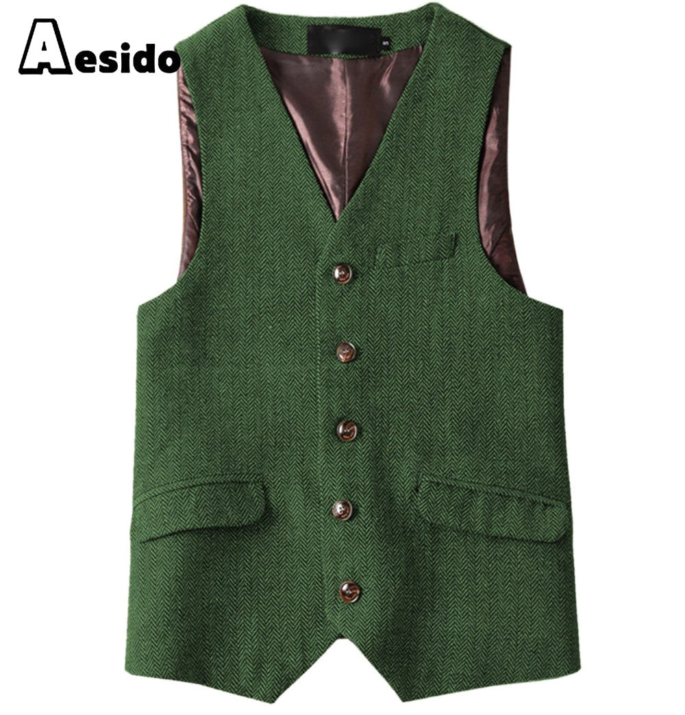 aesido Men Single Breast V Neck Waistcoat