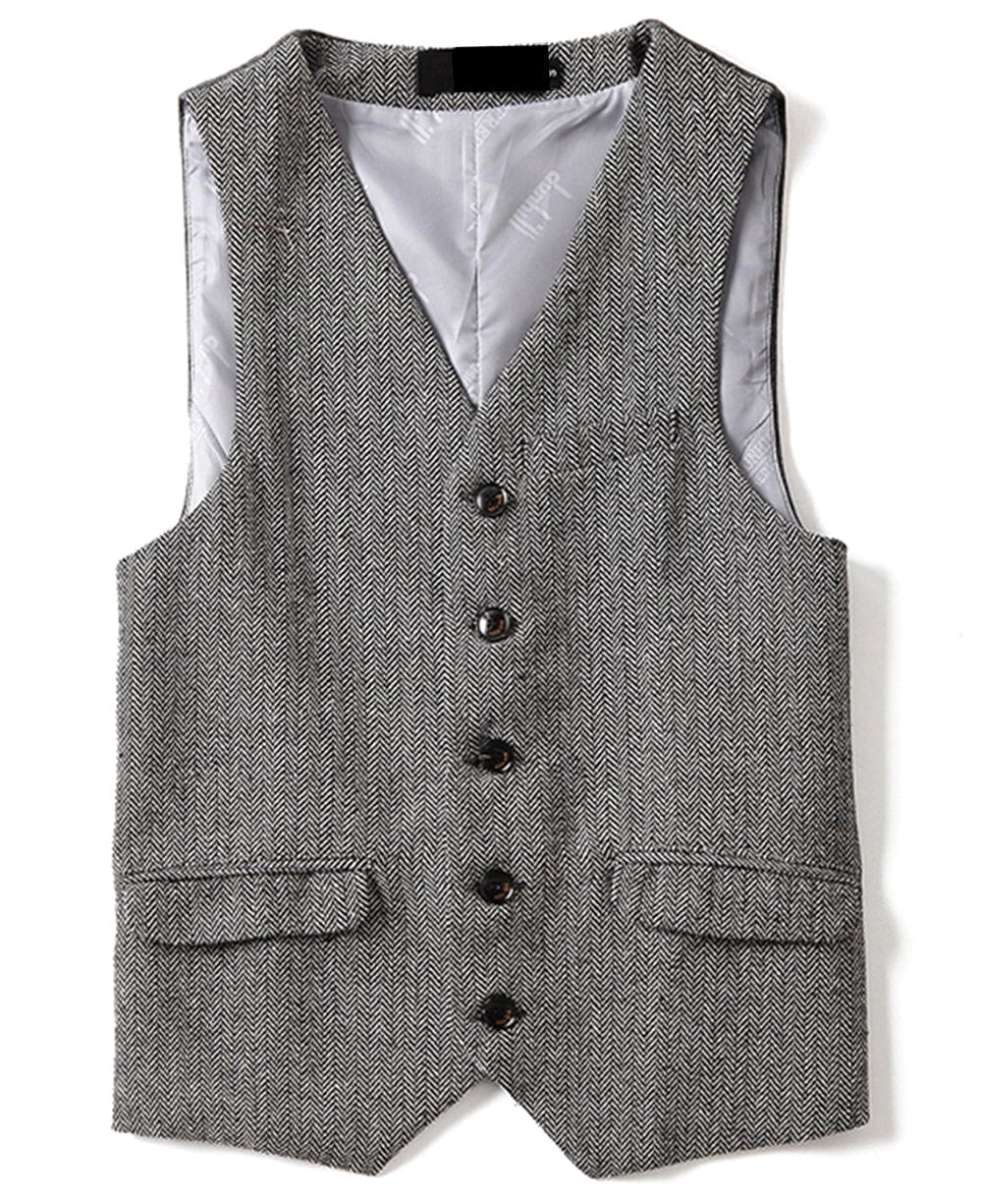 aesido Men Single Breast V Neck Waistcoat