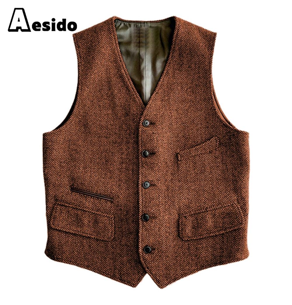 aesido Men Single Breaste V Neck Waistcoat