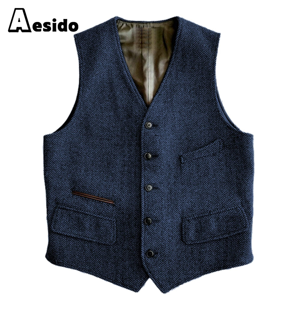 aesido Men Single Breaste V Neck Waistcoat