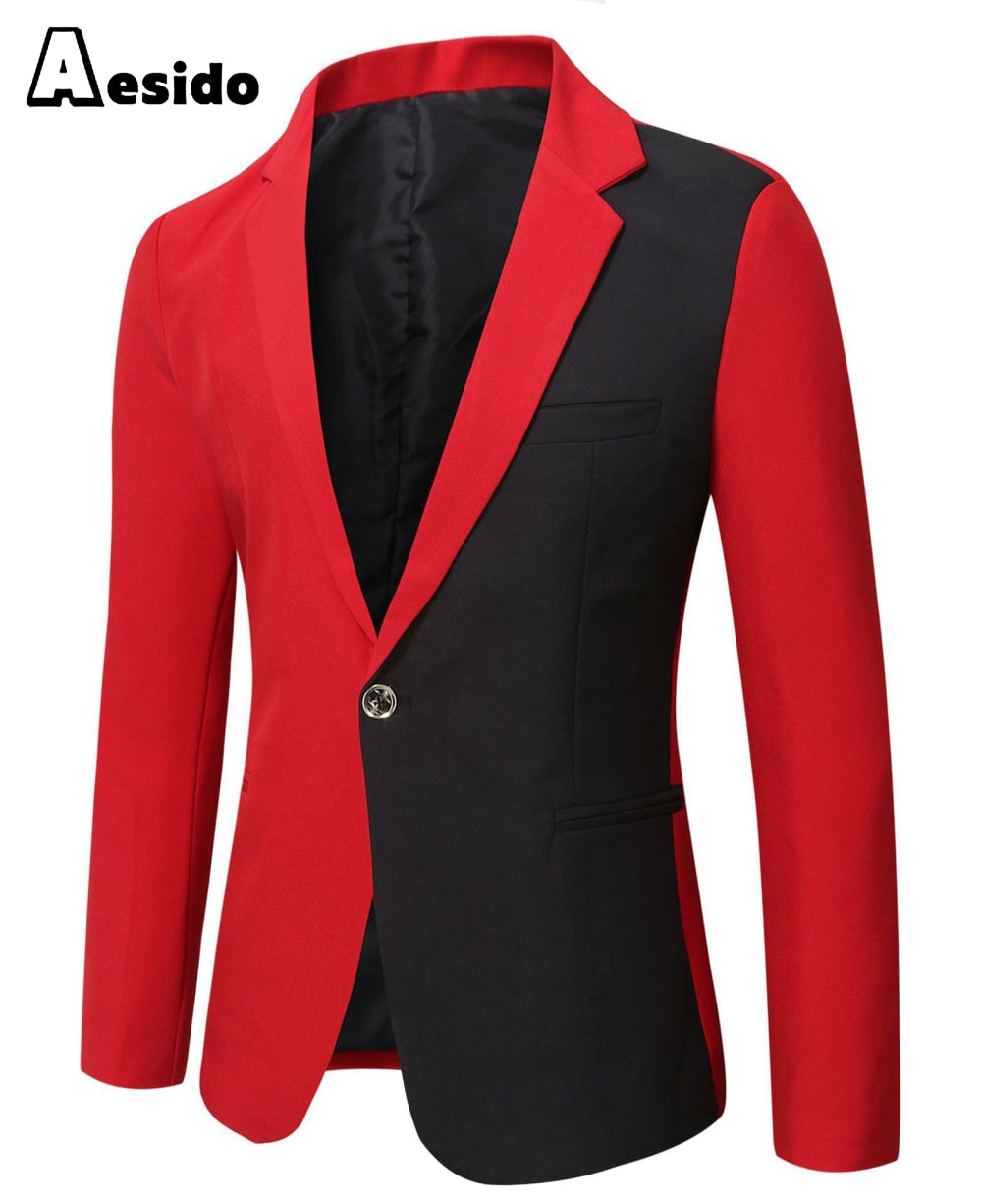 aesido Men Single Button Notch Lapel  Blazer