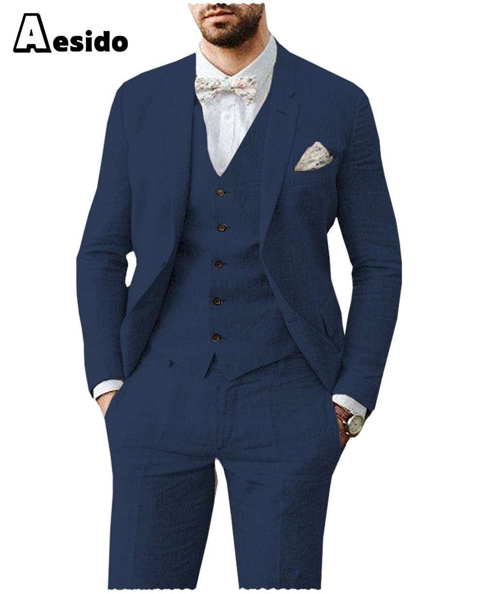 aesido Men Suit 3 Pieces Notch Lapel Double button closure Jacket (Blazer+vest+Pants)