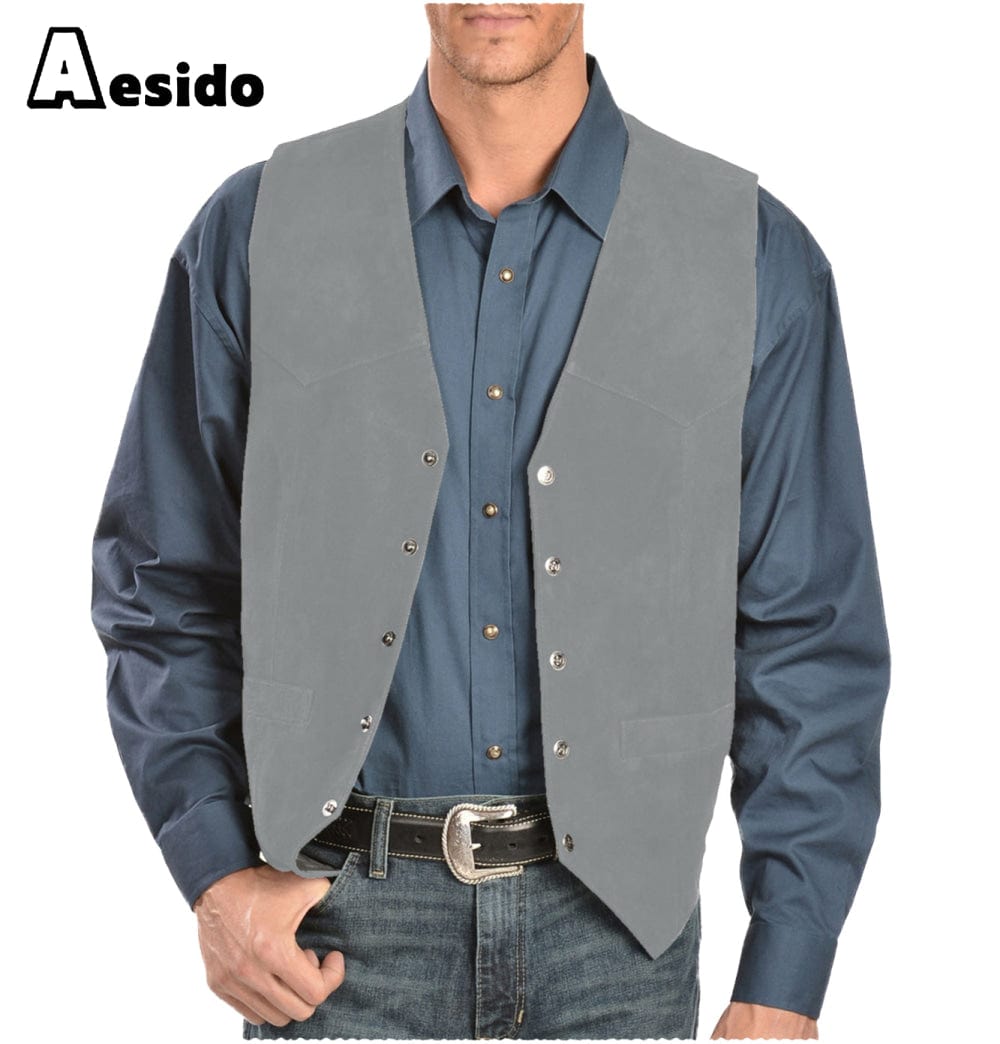 aesido Mens Casual Suede V Lapel Single Breasted Waistcoat