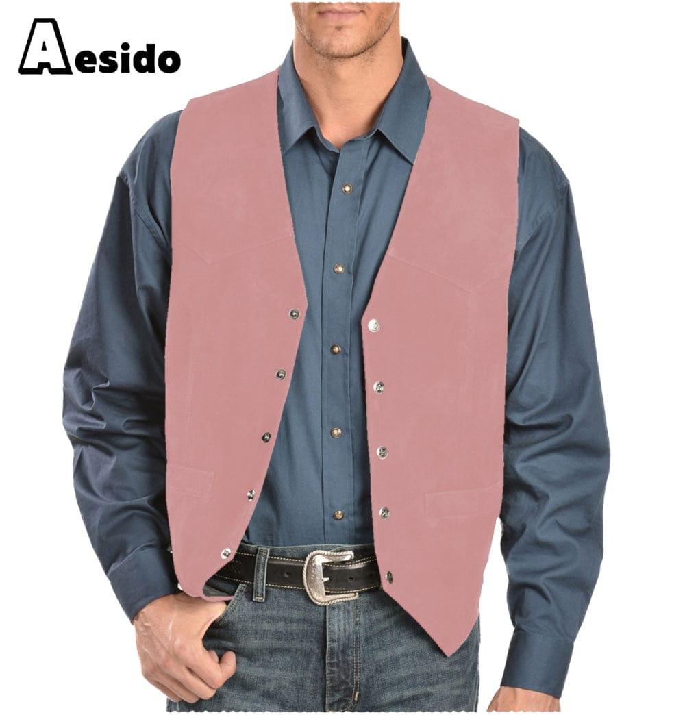 aesido Mens Casual Suede V Lapel Single Breasted Waistcoat