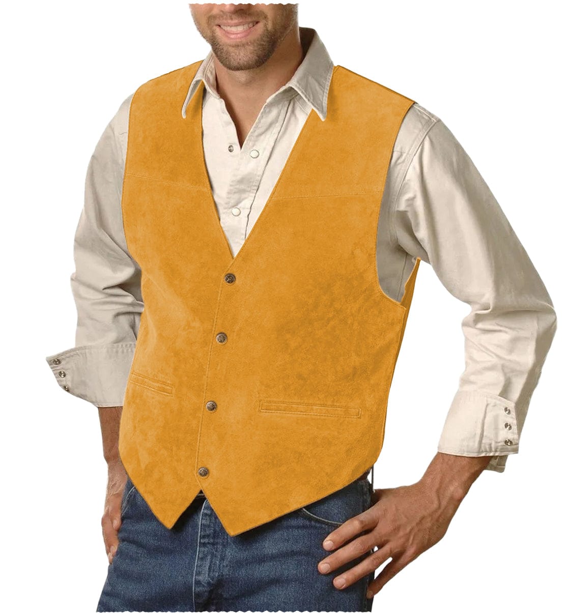 aesido Mens Single Breasted V Lapel Casual Suede Waistcoat