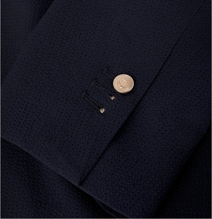 aesido Navy 2 Piece Seersucker Double Breasted Notch Lapel Mens Suit