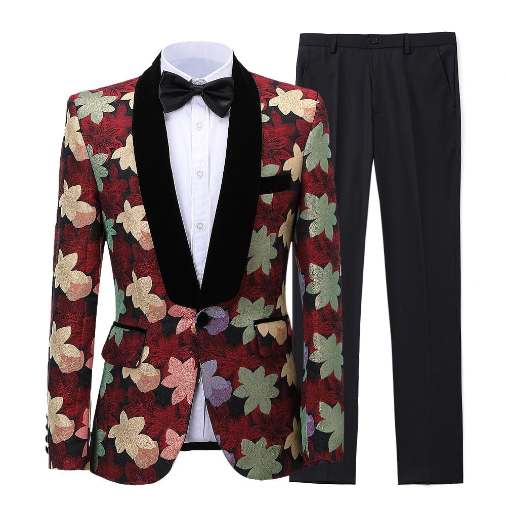 aesido Patterned 2 Pieces Mens Suit Formal Shawl Lapel Tuxedos (Blazer+Pants)