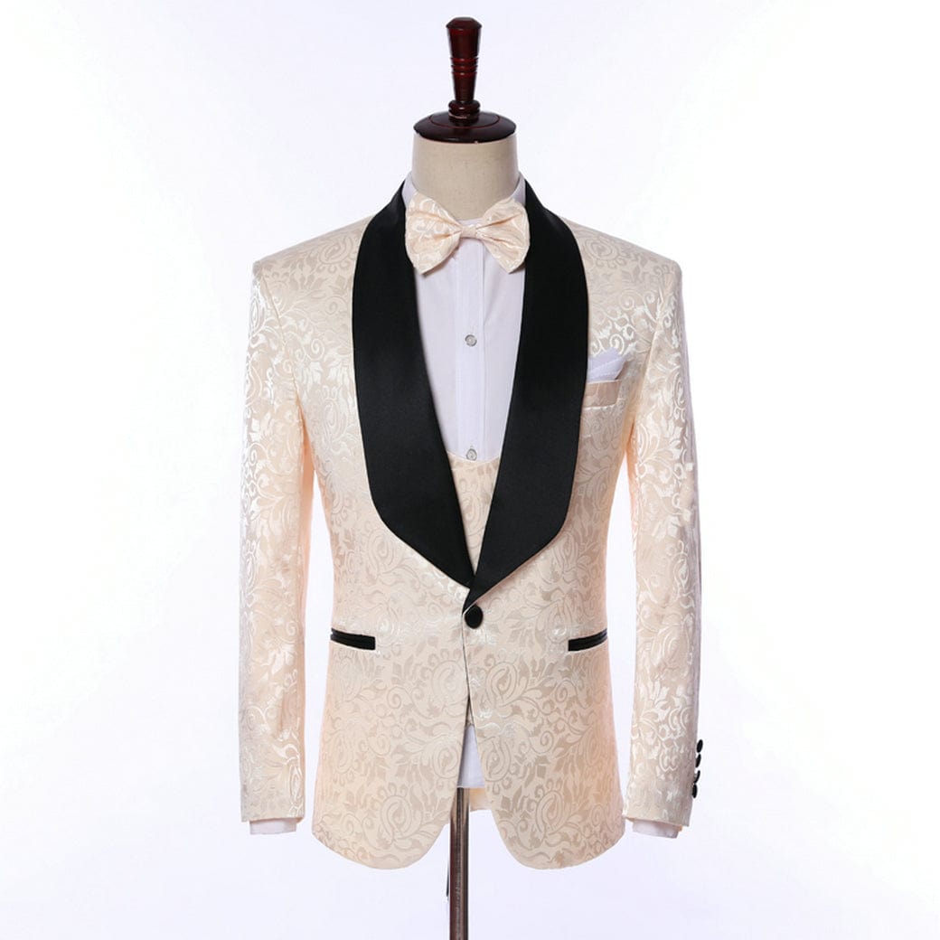 aesido Patterned 3 Pieces Mens Suit Formal Shawl Lapel Tuxedos (Blazer+Vest+Pants)