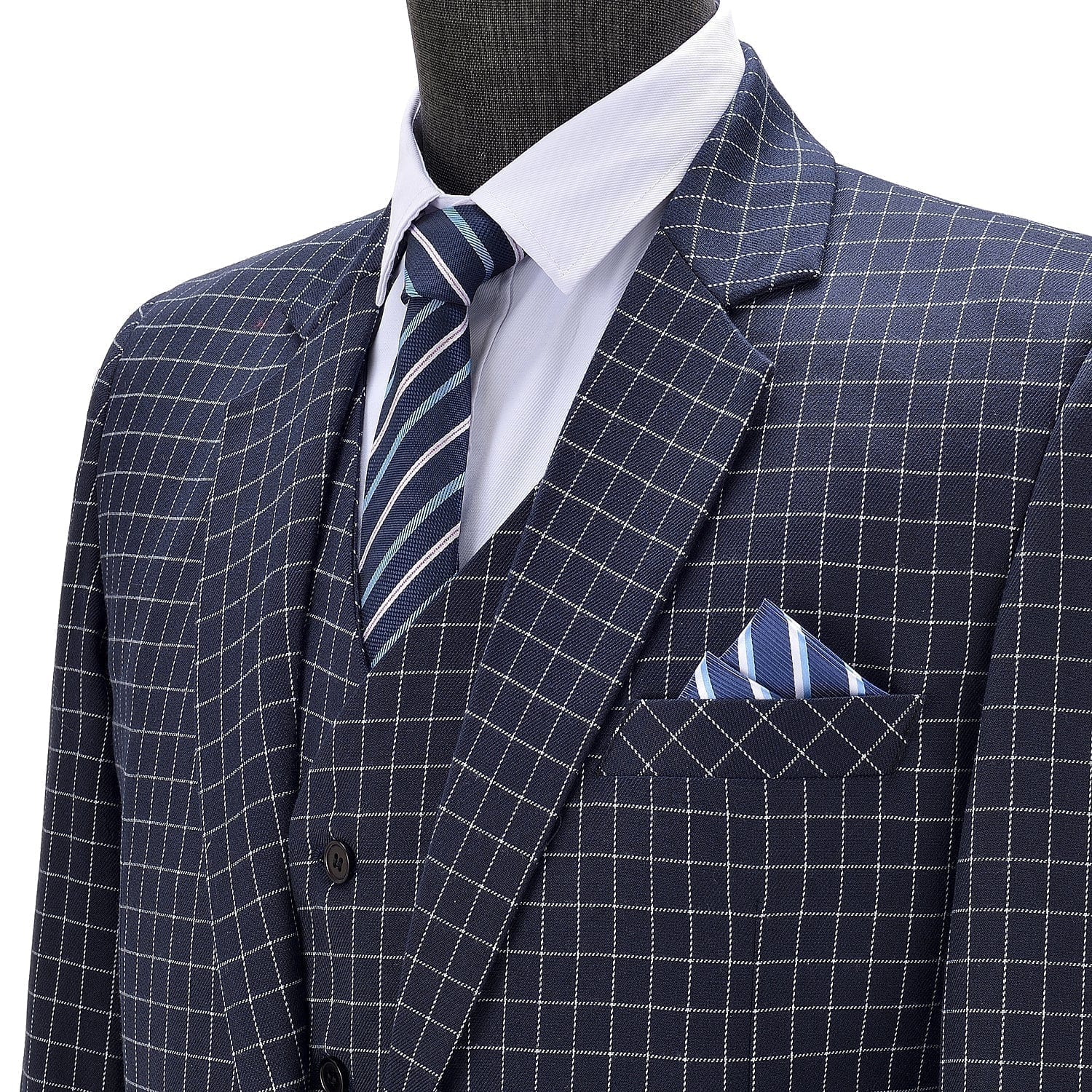 aesido Plaid 3 Pieces Notch Lapel Mens Suit (Blazer+vest+Pants)