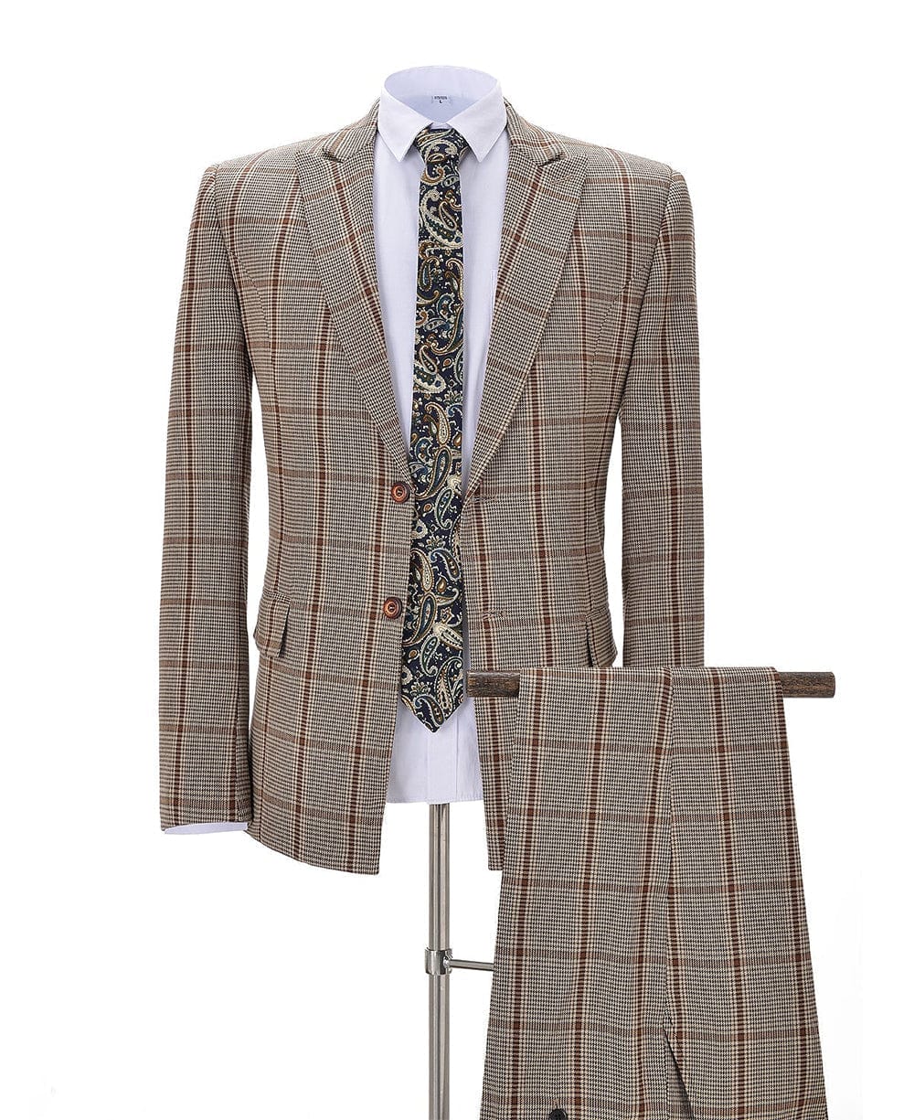 aesido Plaid Peak Lapel 2 Pieces Mens Suit (Blazer+Pants)