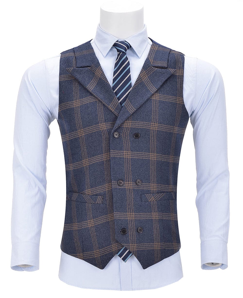 aesido Plaid Peak Lapel Waistcoat Casual Slim Fit Suit Vest