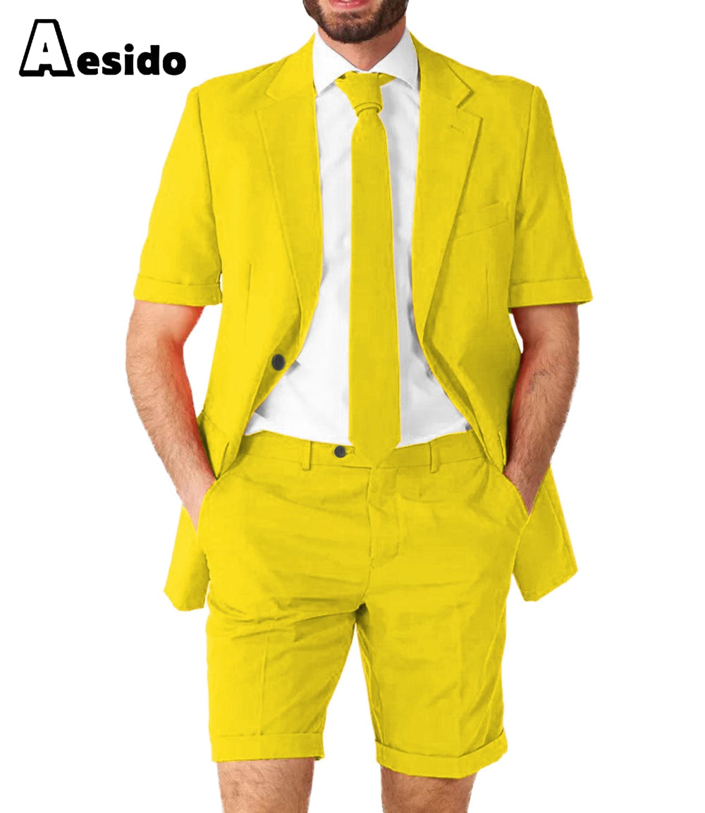 aesido Summer Notch Lapel Leisure Suit For Men (Blazer+Pants)