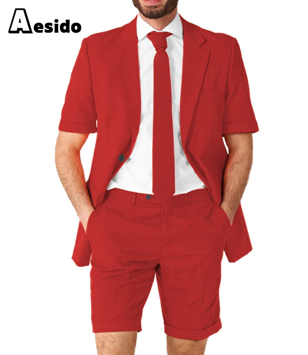 aesido Summer Notch Lapel Leisure Suit For Men (Blazer+Pants)