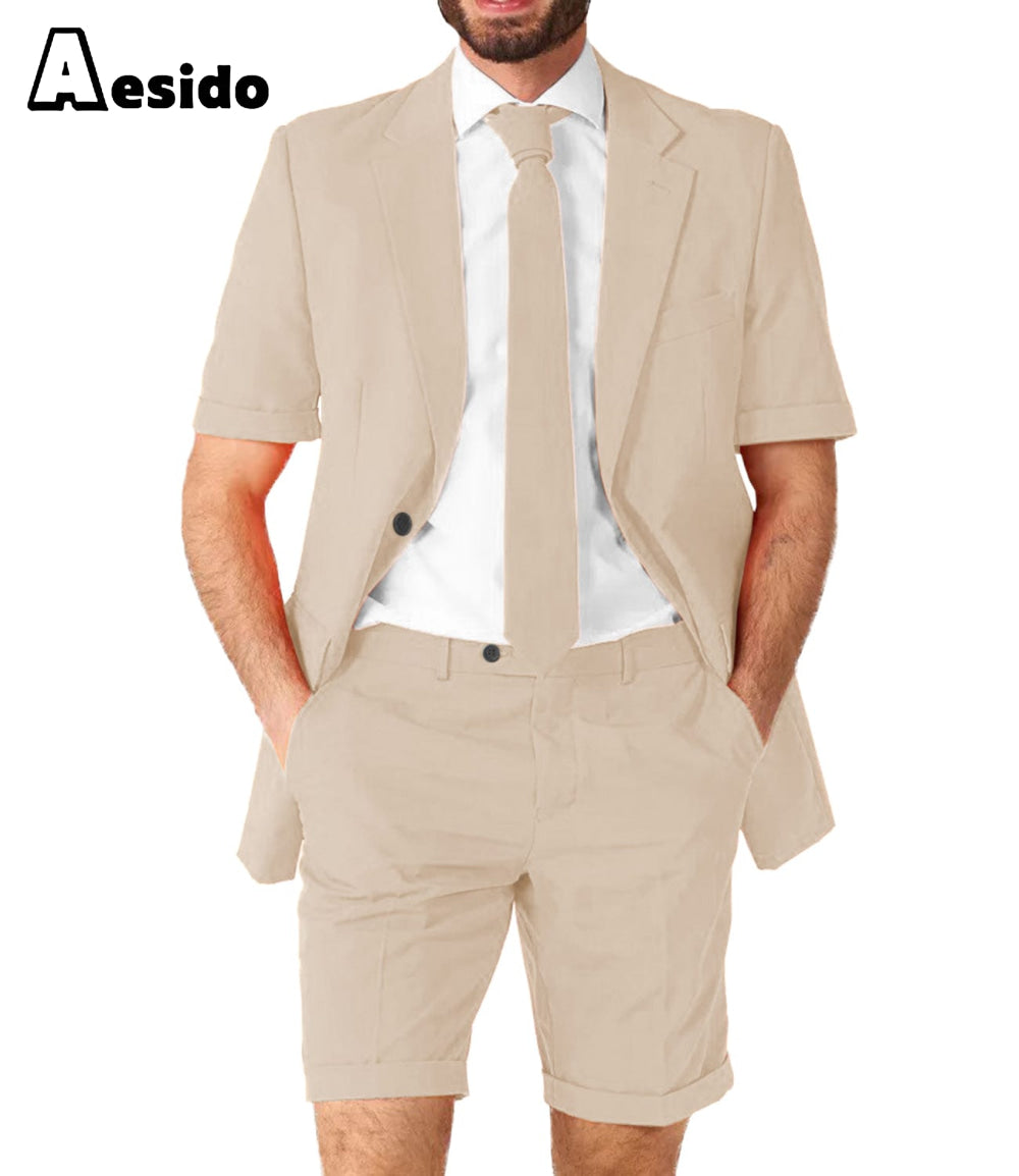 aesido Summer Notch Lapel Leisure Suit For Men (Blazer+Pants)