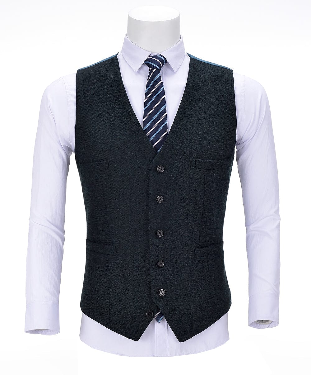 aesido Teal Herringbone V Neck Waistcoat